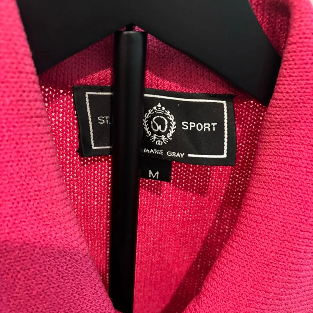 ST JOHN Sport Women's Blazer Black-Blue Pink White Striped With Zipper Size M - Picture 5 of 7